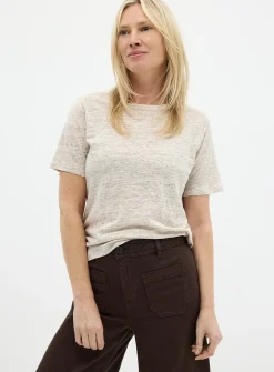 Solid pure linen crew-neck T-shirt