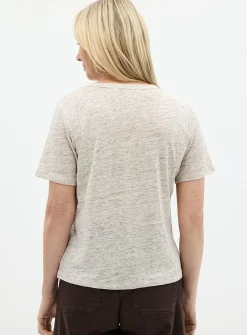 Solid pure linen crew-neck T-shirt
