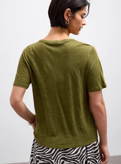Solid pure linen crew-neck T-shirt