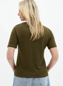 Solid pure linen crew-neck T-shirt