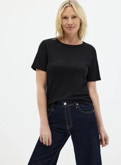 Solid pure linen crew-neck T-shirt
