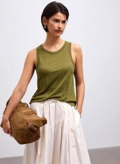 Solid pure linen crew-neck cami