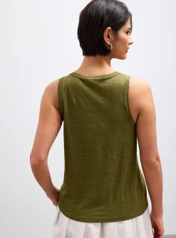 Solid pure linen crew-neck cami
