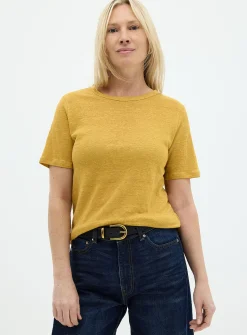Solid pure linen crew-neck T-shirt
