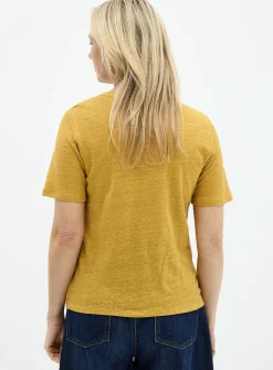 Solid pure linen crew-neck T-shirt