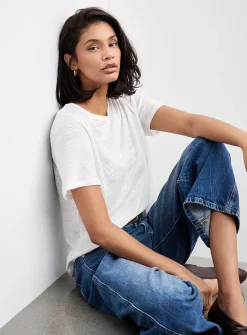 Solid pure linen crew-neck T-shirt