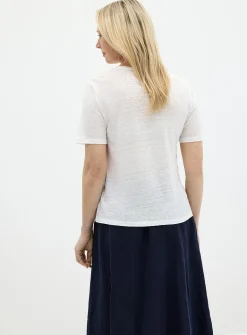 Solid pure linen crew-neck T-shirt