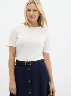 Solid pure linen crew-neck T-shirt