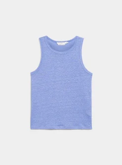 Solid pure linen crew-neck cami
