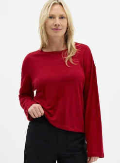 Solid pure linen long-sleeve T-shirt