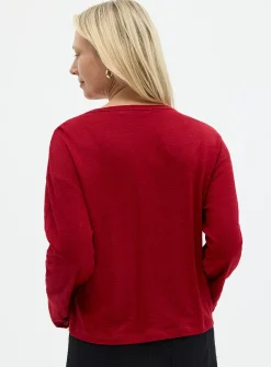 Solid pure linen long-sleeve T-shirt