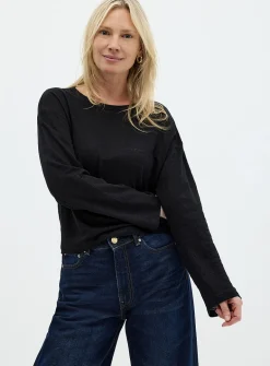 Solid pure linen long-sleeve T-shirt