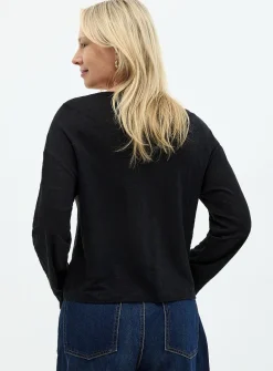Solid pure linen long-sleeve T-shirt