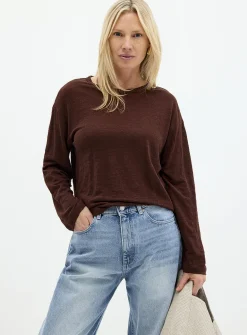 Solid pure linen long-sleeve T-shirt