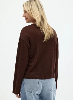 Solid pure linen long-sleeve T-shirt