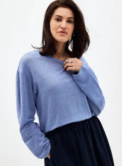 Solid pure linen long-sleeve T-shirt