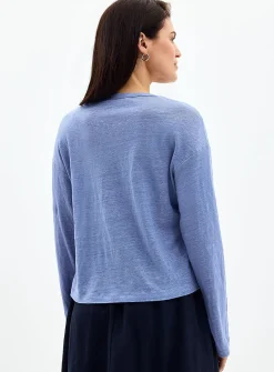 Solid pure linen long-sleeve T-shirt