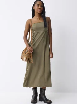 Solid satiny maxi dress