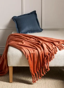 Solid soft plush fringed throw