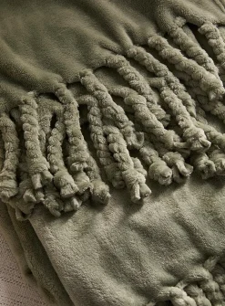 Solid soft plush fringed throw
