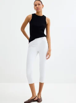 Solid stretch denim capri legging
