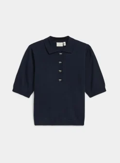 Sparkling bow buttons polo shirt