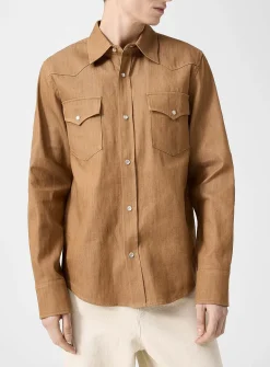 Speckled brown denim Western shirt