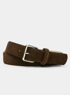Square-buckle brown suede belt