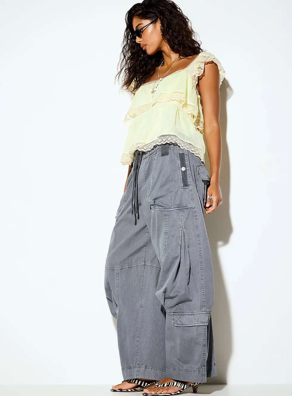 Square-neck lace accents peasant blouse