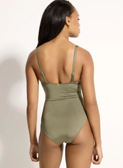 Square-neck pleated iridescent bralette