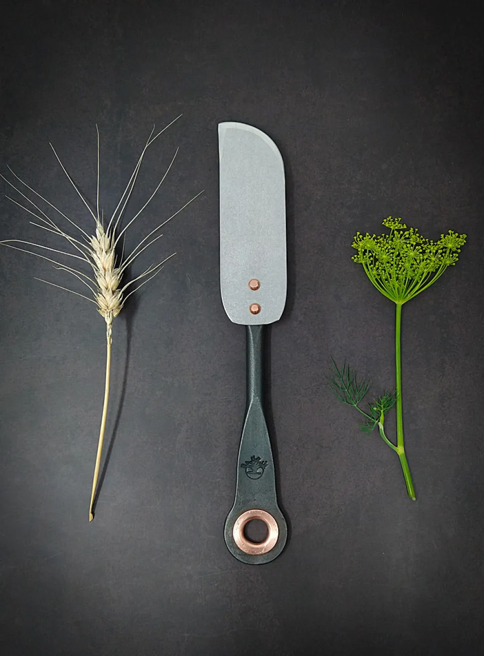 Stainless steel and copper cheese knife