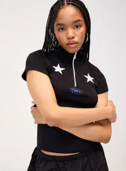 Stars zippered mock-neck T-shirt