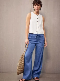 Steel blue pure linen pant