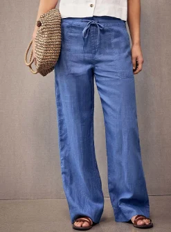 Steel blue pure linen pant