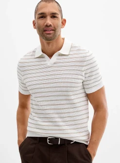 Stellan twin-stripe Johnny-collar polo