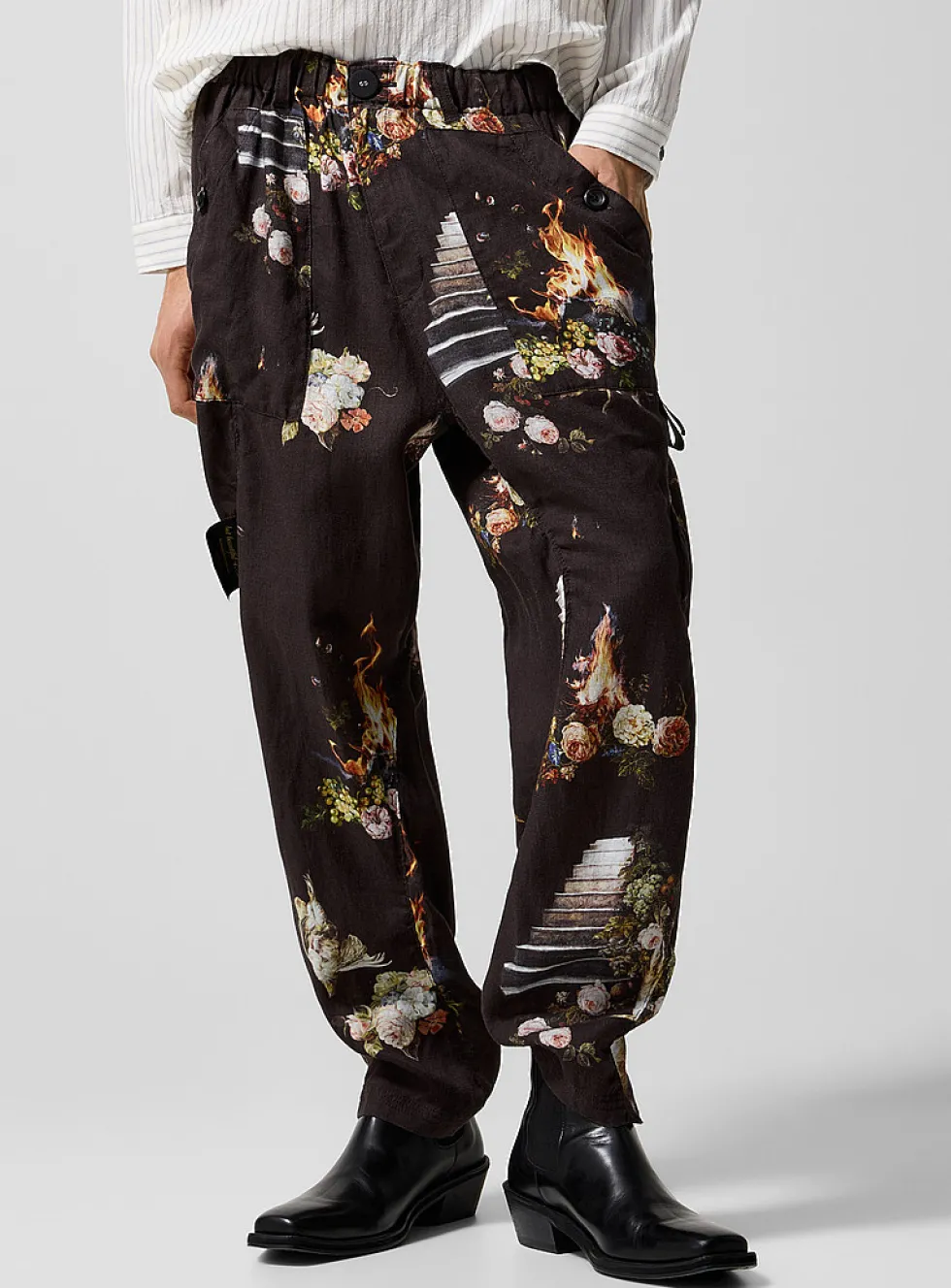 Still life print linen pant