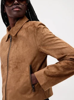 Straight faux-suede jacket