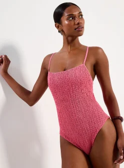 Straight neck smocked one-piece