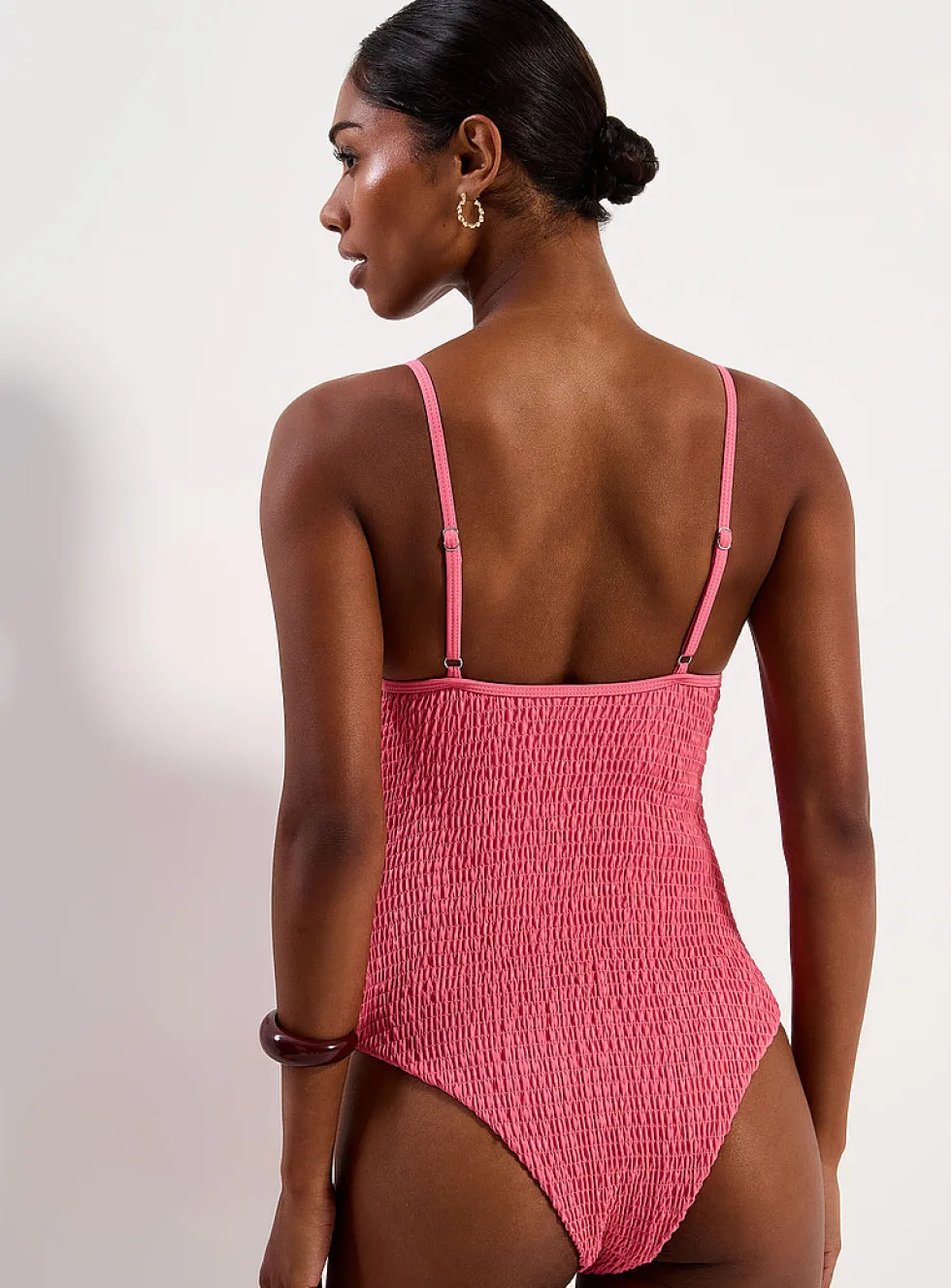 Straight neck smocked one-piece