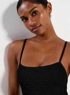 Straight neck smocked one-piece
