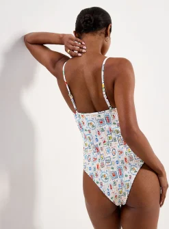 Straight neck smocked one-piece