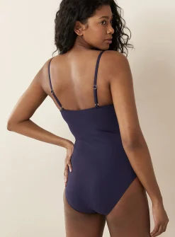 Straight-neck draped one-piece