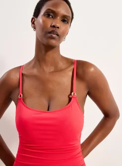 Straight-neck draped one-piece
