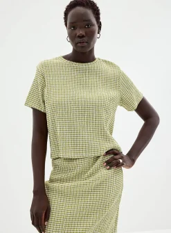 Stretch gingham boxy-fit T-shirt