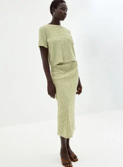 Stretch gingham boxy-fit T-shirt