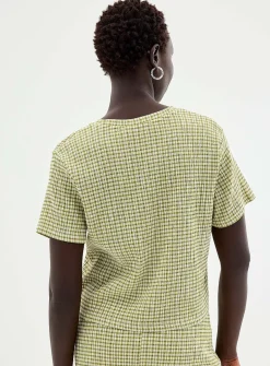 Stretch gingham boxy-fit T-shirt