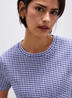 Stretch gingham boxy-fit T-shirt