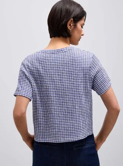 Stretch gingham boxy-fit T-shirt