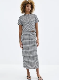Stretch gingham boxy-fit T-shirt
