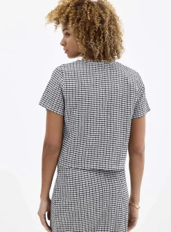 Stretch gingham boxy-fit T-shirt